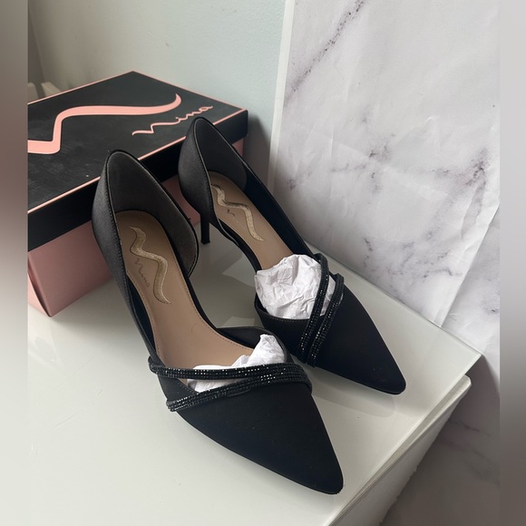 NINA - NEVIN LS BLACK LUSTER HEELS RHINESTONE DETAIL WOMENS SIZE 11 NEW IN BOX - Picture 3 of 8